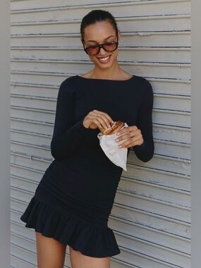 NWT Anthropologie Daily Practice Drop-Waist Mini Dress Black Small